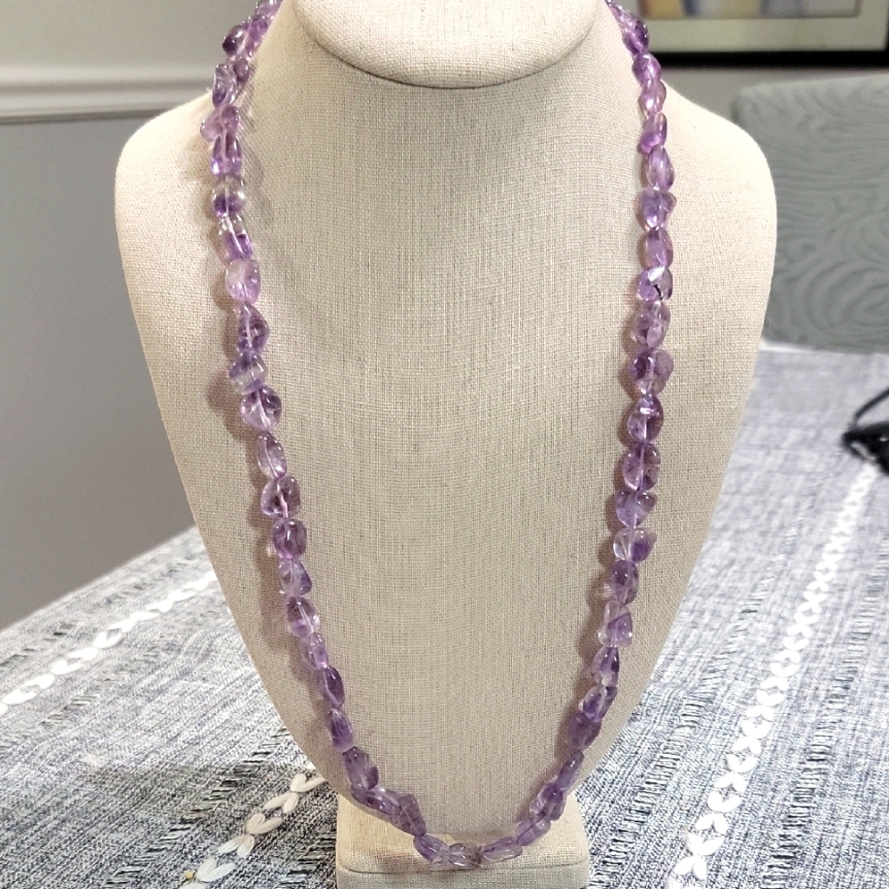 Antique Amethyst Bead Necklace 26"